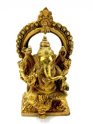 Arihant Craft� Hindu God Ganesha Idol Ganpati Statue Sculpture Hand Craft Showpiece � 15 cm (Brass, Gold)