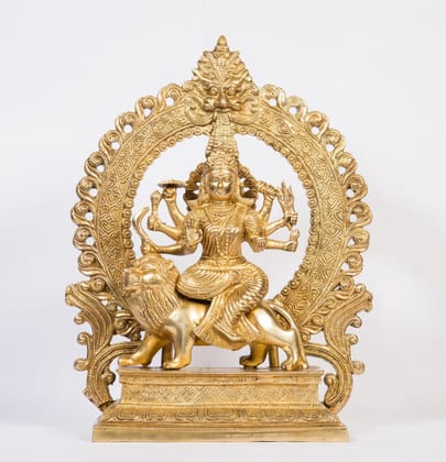 Arihant Craft� Hindu Goddess Durga Idol Maa Sherawali Statue Maa Kali Sculpture Hand Work Showpiece � 36 cm (Brass, Gold)