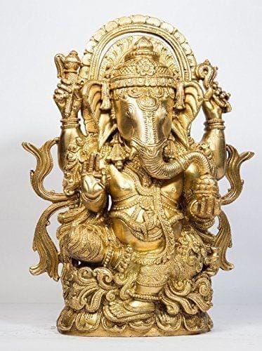 Arihant Craft� Hindu God Ganesha Idol Ganpati Statue Sculpture Hand Craft Showpiece � 32.5 cm (Brass, Gold)