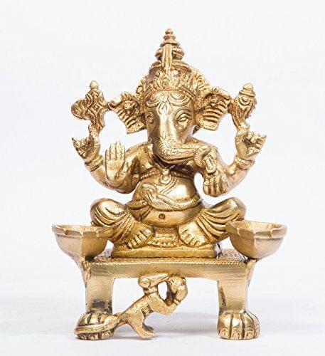 Arihant Craft� Hindu God Ganesha Idol Ganpati Statue Sculpture Hand Craft Showpiece � 14 cm (Brass, Gold)