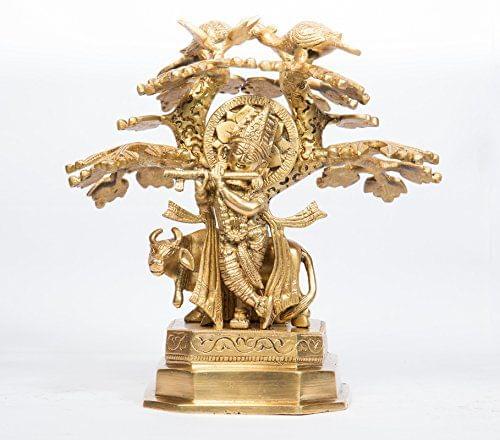 Arihant Craft� Hindu God Krishna Idol Kanha Statue Kanahiya Sculpture Hand Craft Showpiece � 22.5 cm (Brass, Gold)