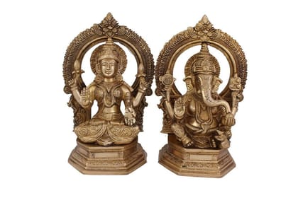 Arihant Craft� Hindu God Lakshmi Ganesha Idol Hand Work Showpiece � 24.5 cm (Brass, Gold)