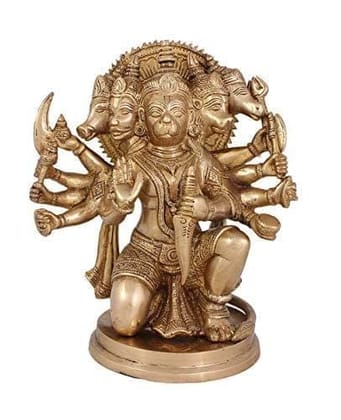 Arihant Craft� Hindu God Panchmukhi Hanuman Idol Hand Work Showpiece � 22 cm (Brass, Gold)