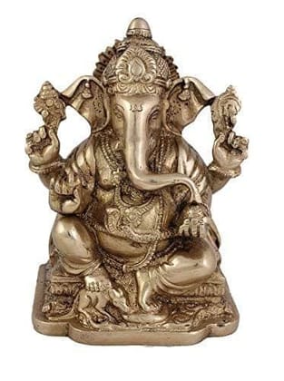 Arihant Craft� Hindu God Ganesha Idol Hand Craft Showpiece � 15.5 cm (Brass, Gold)