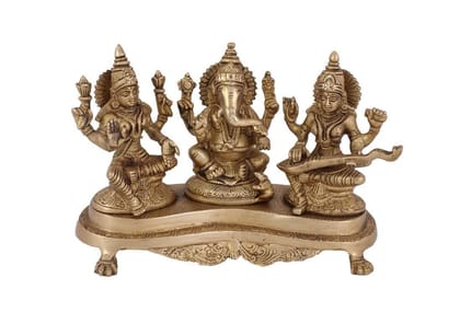 Arihant Craft� Hindu God Lakshmi Ganesha Saraswati Idol Hand Work Showpiece � 15.5 cm (Brass, Gold)
