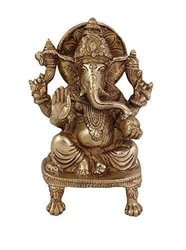 Arihant Craft� Hindu God Ganesha Idol Hand Craft Showpiece � 14.5 cm (Brass, Gold)