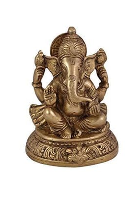 Arihant Craft� Hindu God Ganesha Idol Hand Craft Showpiece � 13 cm (Brass, Gold)