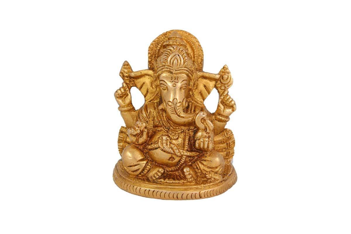 Arihant Craft� Hindu God Ganesha Idol Hand Craft Showpiece � 8.3 cm (Brass, Gold)