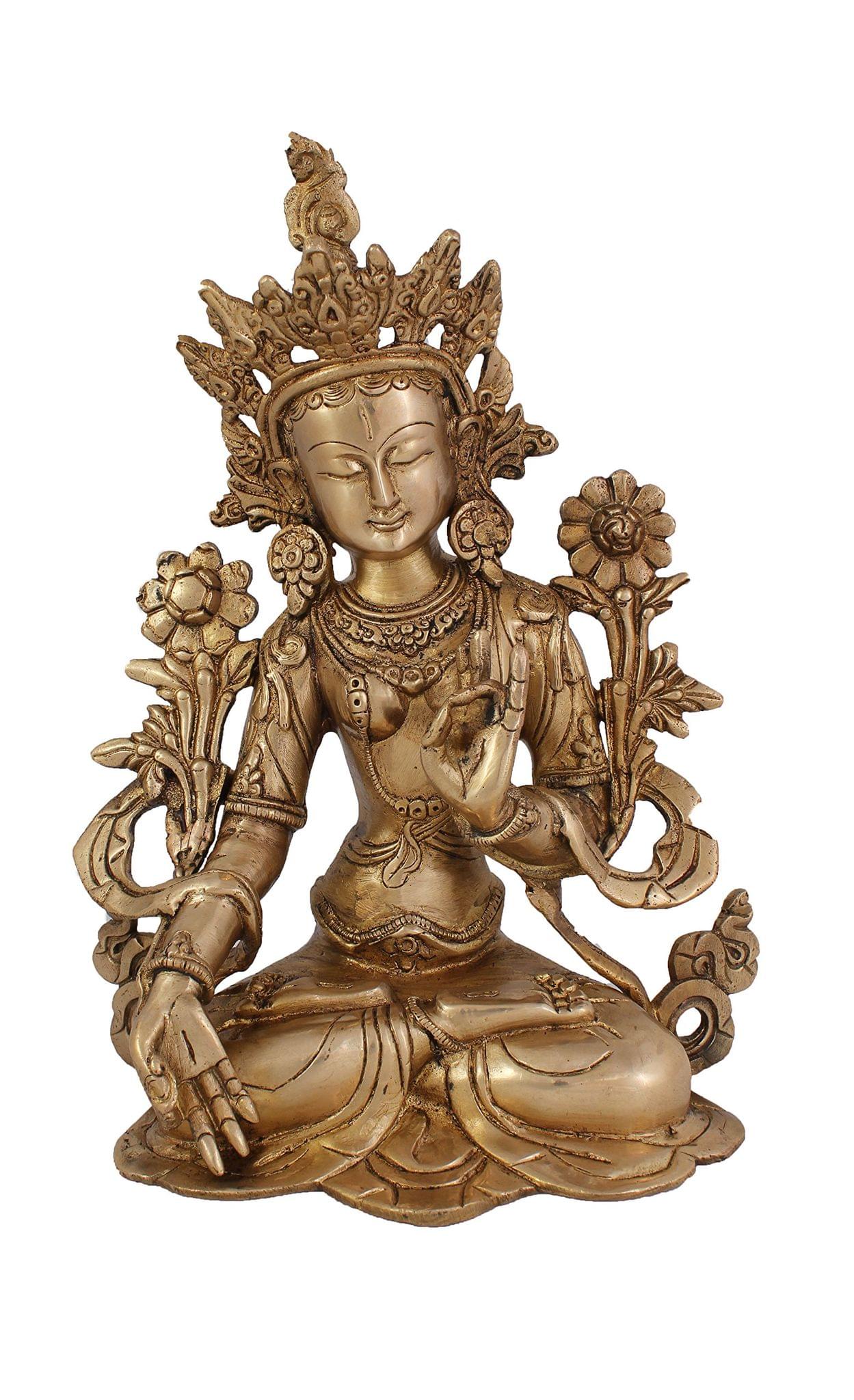 Arihant Craft� Ethnic Decor Goddess White Tara Statue Hand Work Showpiece � 27.5 cm (Brass, Gold)