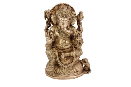 Arihant Craft� Hindu God Ganesha Idol Hand Craft Showpiece � 16.3 cm (Brass, Gold)