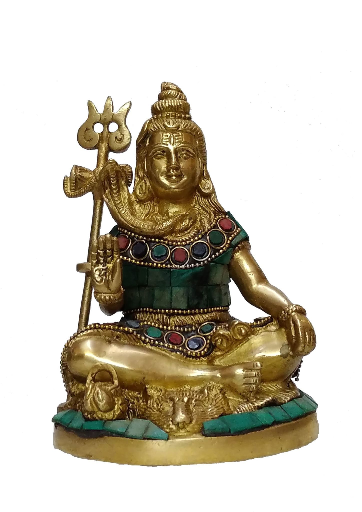 Arihant Craft� Hindu God Shiva Idol Lord Shiva Statue Mahadev Sculpture Turquoise Gem Stone Hand Work Showpiece � 15 cm (Brass, Multicolour)