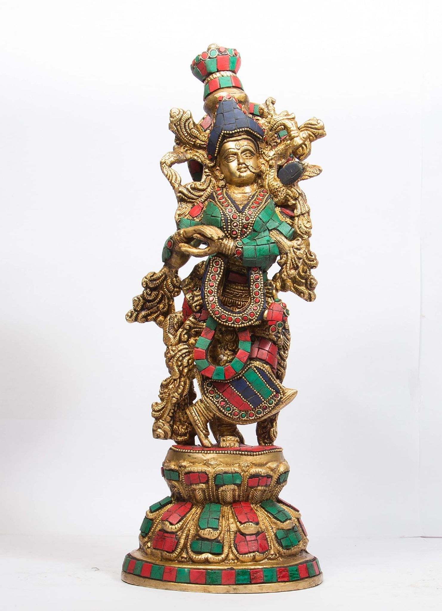 Arihant Craft� Hindu God Radha Idol Radhey Statue Radha Sculpture Turquoise Gem Stone Work Hand Craft Showpiece � 38 cm (Brass, Multicolour)