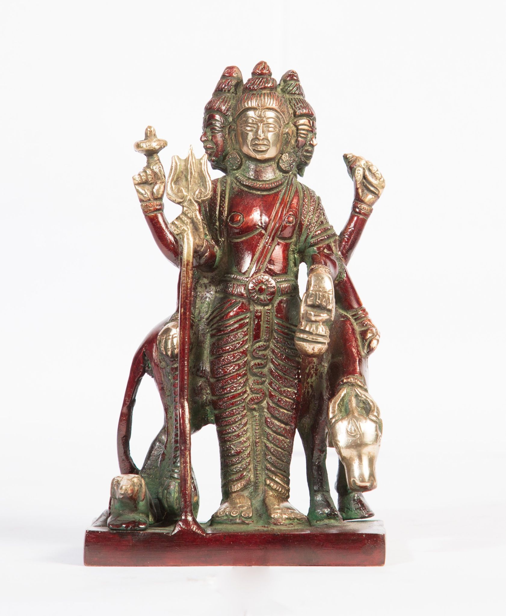 Arihant Craft� Hindu God Dattatreya Idol Lord Brahma Vishnu Statue Shiva Sculpture Hand Work Showpiece � 11 cm (Brass, Red, Green)