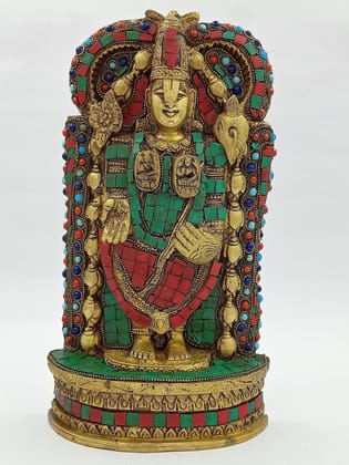 Arihant Craft� Ethnic Decor Lord Balaji Idol Lord Tirupati Statue Lord Venkateshwara Sculpture Turquoise Gem Stone Work Showpiece � 30 cm (Brass, Multicolour)