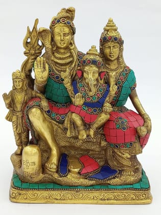 Arihant Craft� Hindu God Shiva Parivar Idol Lord Shiva Parvati Ganesh Kartikeya Statue Mahadev Sculpture Turquoise Gem Stone Hand Work Showpiece � 20.5 cm (Brass, Multicolour)