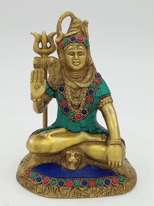 Arihant Craft� Hindu God Shiva Idol Lord Shiva Statue Mahadev Sculpture Turquoise Gem Stone Hand Work Showpiece � 17.5 cm (Brass, Multicolour)