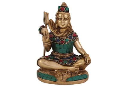 Arihant Craft� Hindu God Shiva Idol Turquoise Gem Stone Hand Work Showpiece � 13.8 cm (Brass, Multicolour)