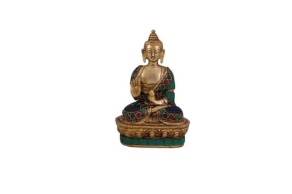 Arihant Craft� Ethnic Decor Lord Buddha Idol Turquoise Gem Stone Hand Work Showpiece � 17.5 cm (Brass, Multicolour)