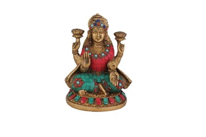 Arihant Craft� Hindu Goddesses Lakshmi Idol Turquoise Gem Stone Hand Work Showpiece � 20.5 cm (Brass, Multicolour)