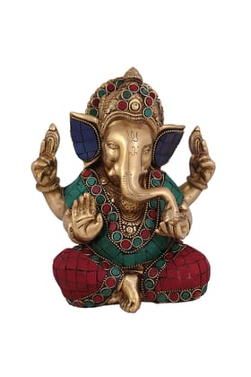 Arihant Craft� Hindu God Ganesha Idol Ganpati Turquoise Gem Stone Hand Work Showpiece � 17.5 cm (Brass, Multicolour)