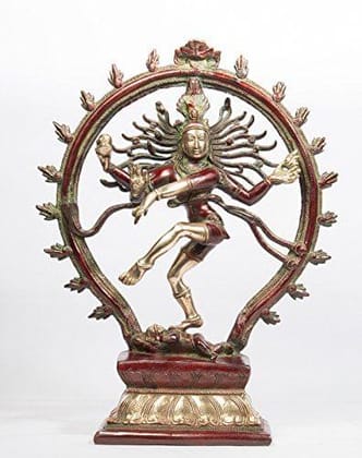 Arihant Craft� Hindu God Shiva Idol Natraj Statue Tandav Sculpture Hand Crafted Showpiece � 32 cm (Brass, Red, Green)