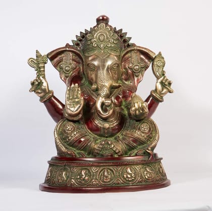 Arihant Craft� Hindu God Ganesha Idol Ganpati Statue Sculpture Hand Craft Showpiece � 29 cm (Brass, Red, Green)