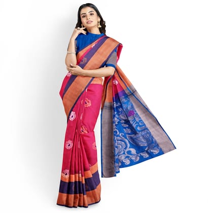 Ruby Red Long Double Color Border Mango Butta Kanjivaram Pure Silk Saree