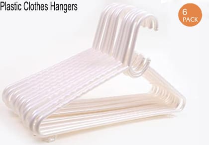 SHUBHAM Plastic Clothes Hangers for Wardrobe Heavy Duty Storage Hanger Best for Shirt,T-Shirt,Pant,Saree and Kurta,Set of 6(Cream)