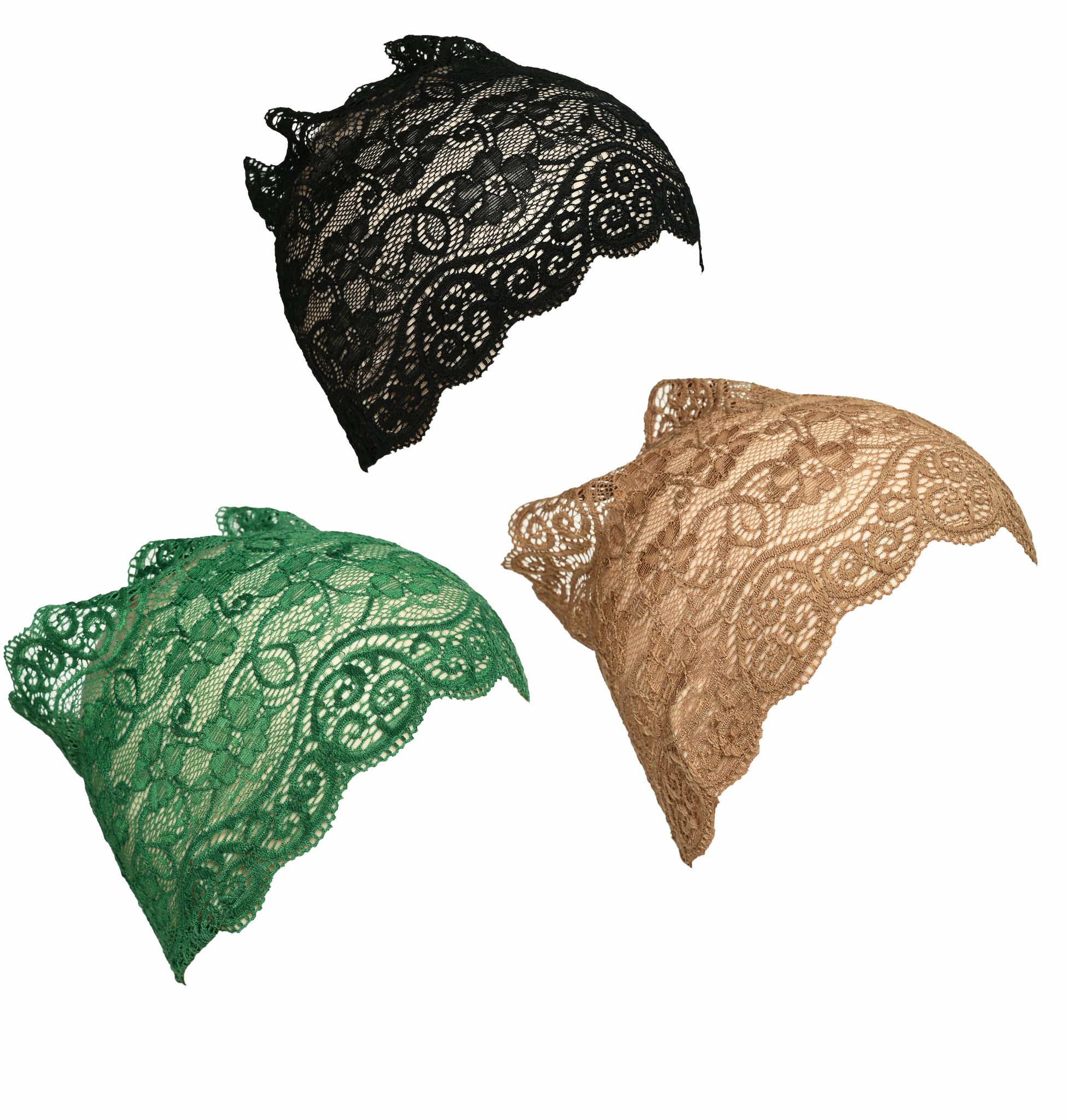 Girls and Womens Hijab Cap Hijab Headband, Under Hijab Scarf Black Green and Light Brown Naqab Head Scarf (3 pcs)