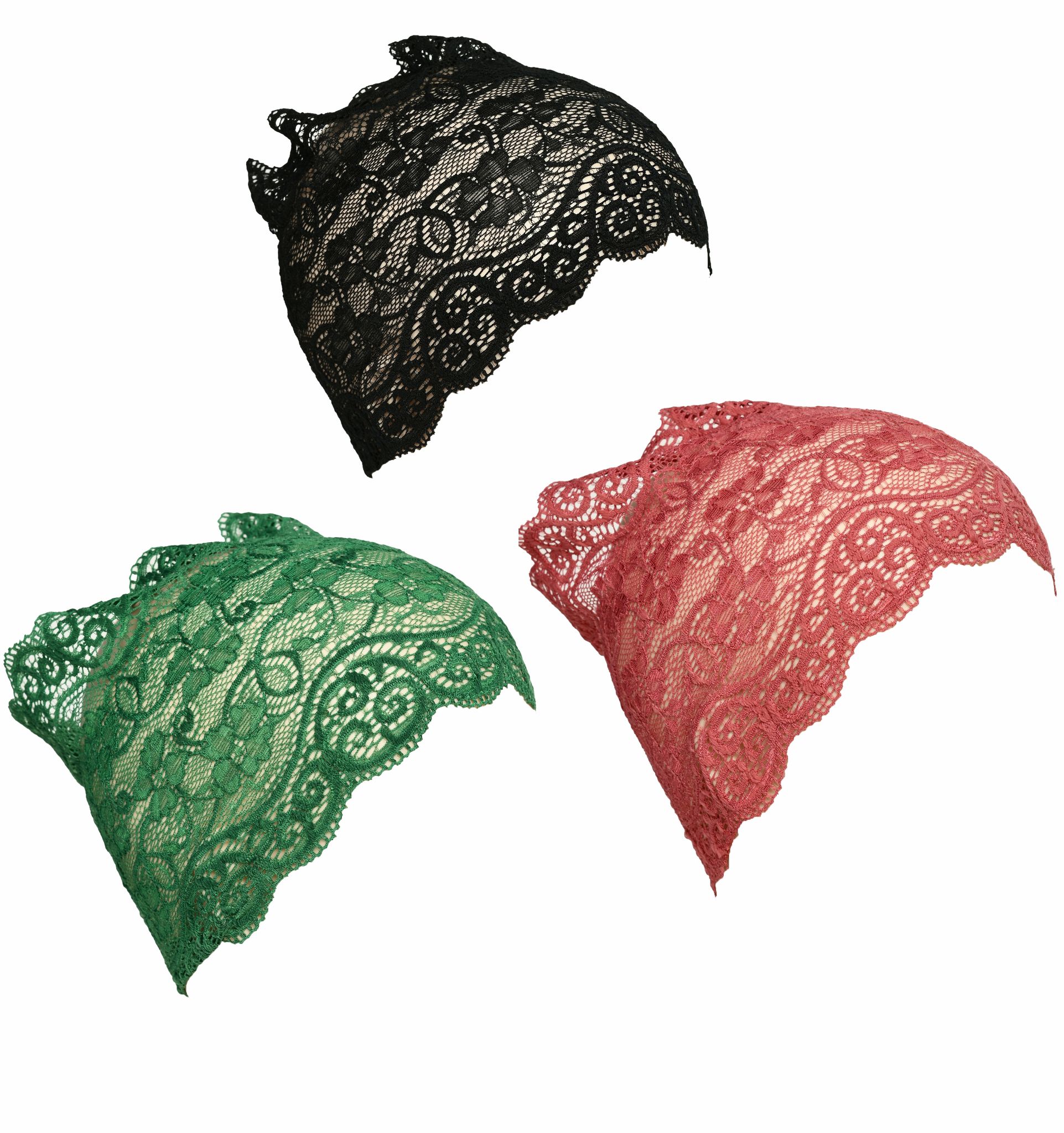 Girls and Womens Hijab Cap Hijab Headband, Under Hijab Scarf Black Green and Light Maroon Naqab Head Scarf (3 pcs)