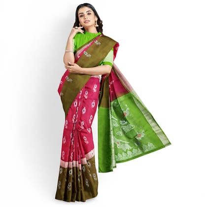 Rubyred Color Long Border Mango & Floral Butta Kanjivaram Pure Silk Saree