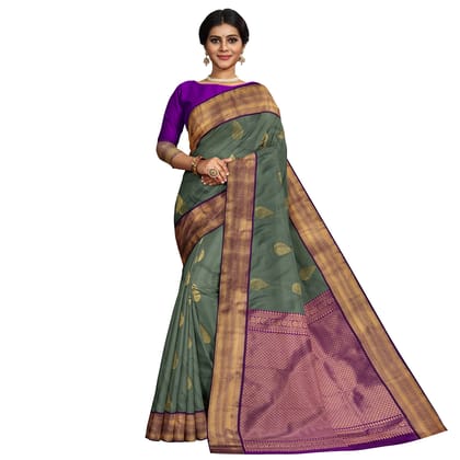 Green Color Korvai Saree Has Contrast Pallu and Border with Unstitched Blouse