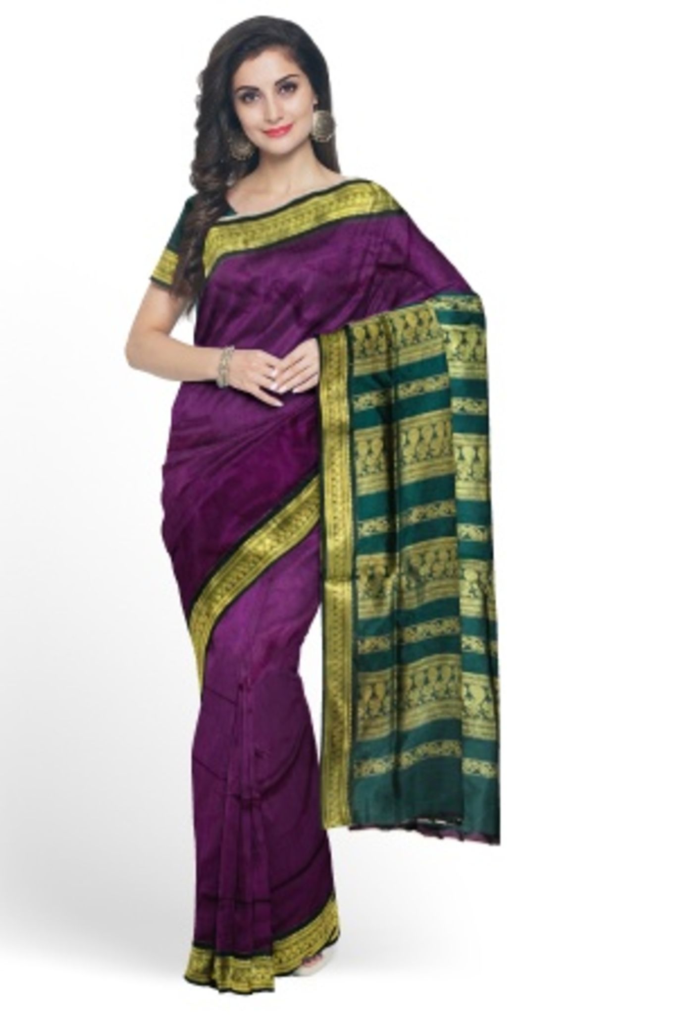 Purple Cotton Silk Kalyani Gadwal Saree With Zari Pallu