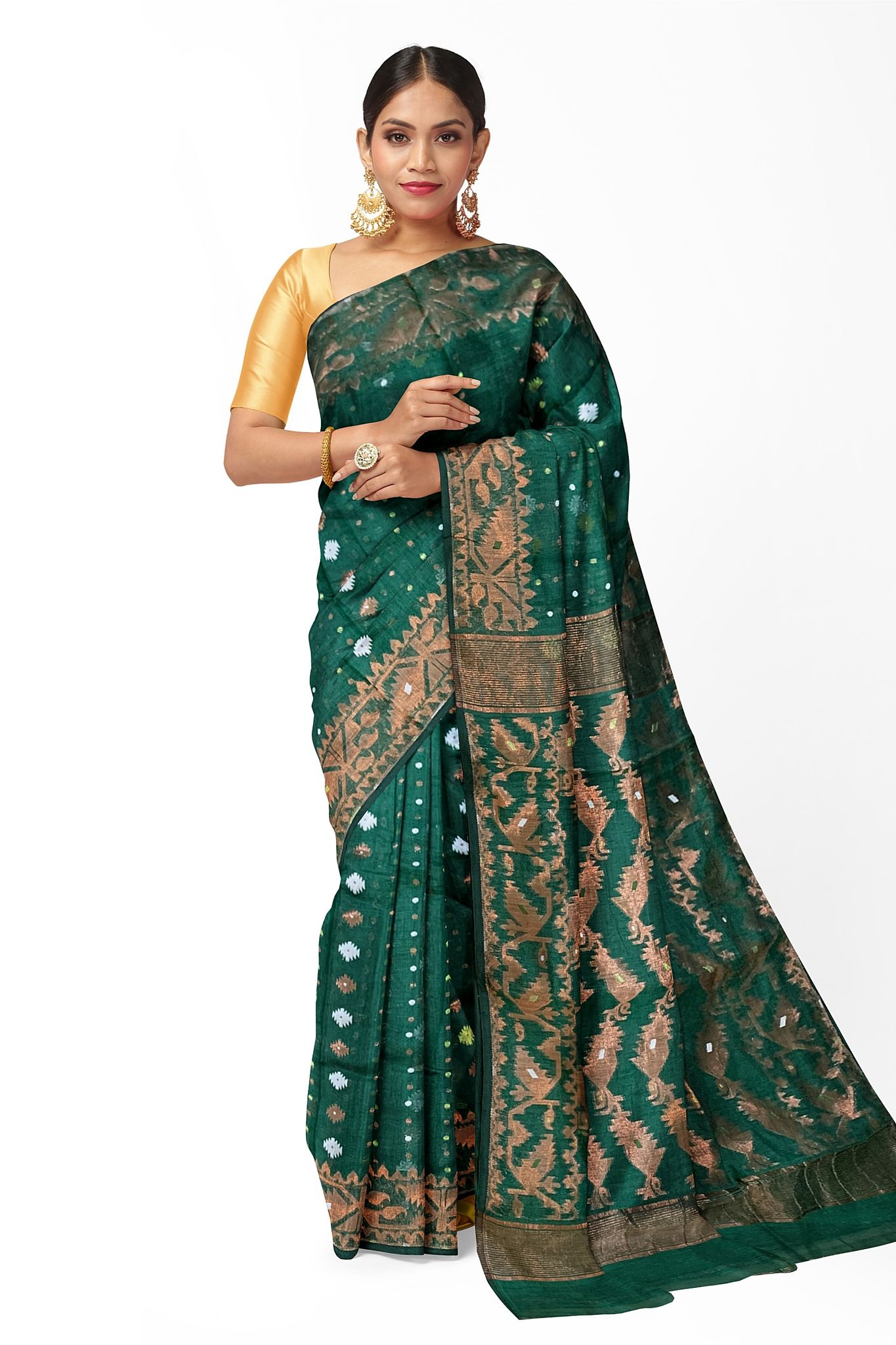 Green Resham Handloom Jamdani Saree