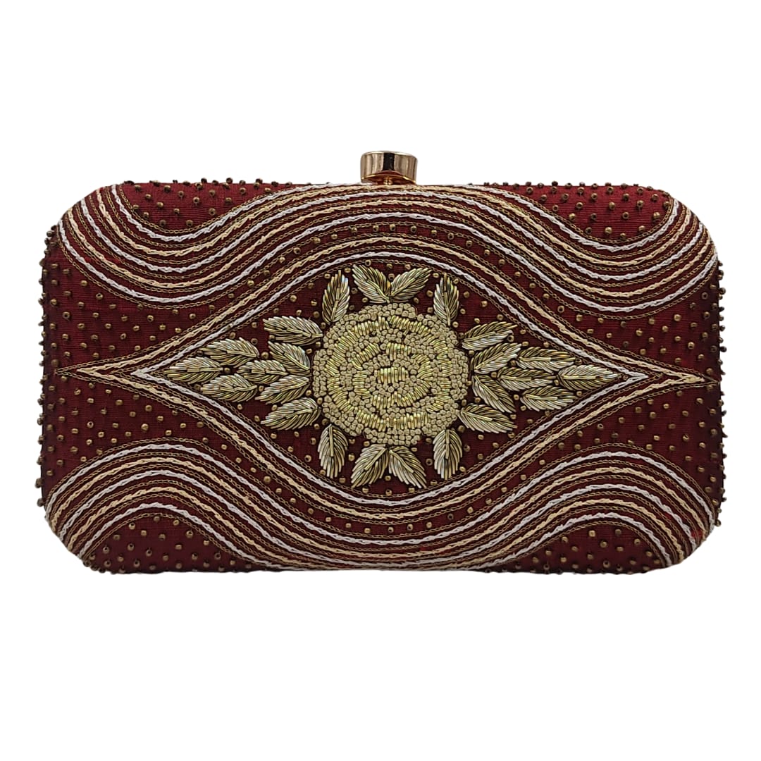 Altamash Chikankari Clutch Bag Maroon