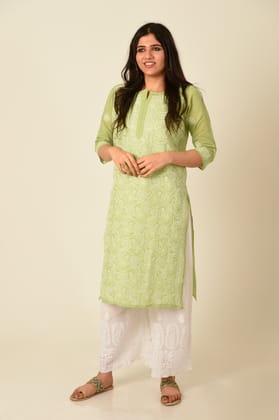 Ladies Green New Fashion Hand Chikankari Kurti