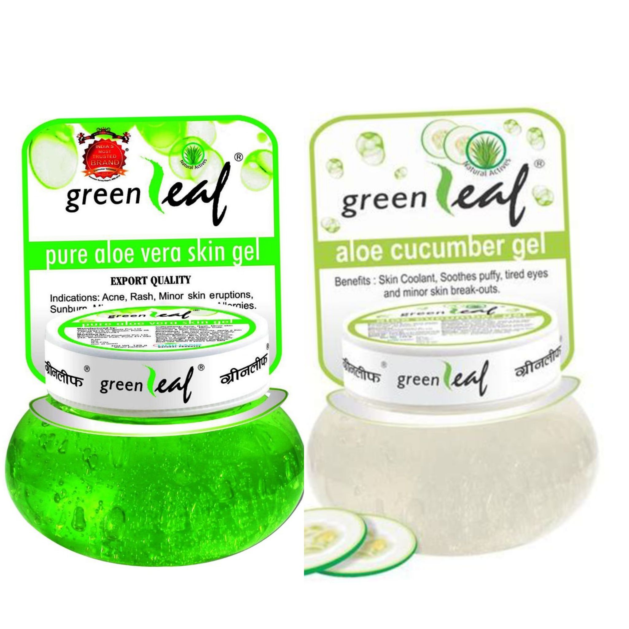 Green Leaf Pure Aloe Vera Skin Gel 120gm + Green Leaf Aloe Cucumber Gel 120 g  (Pack of 2)