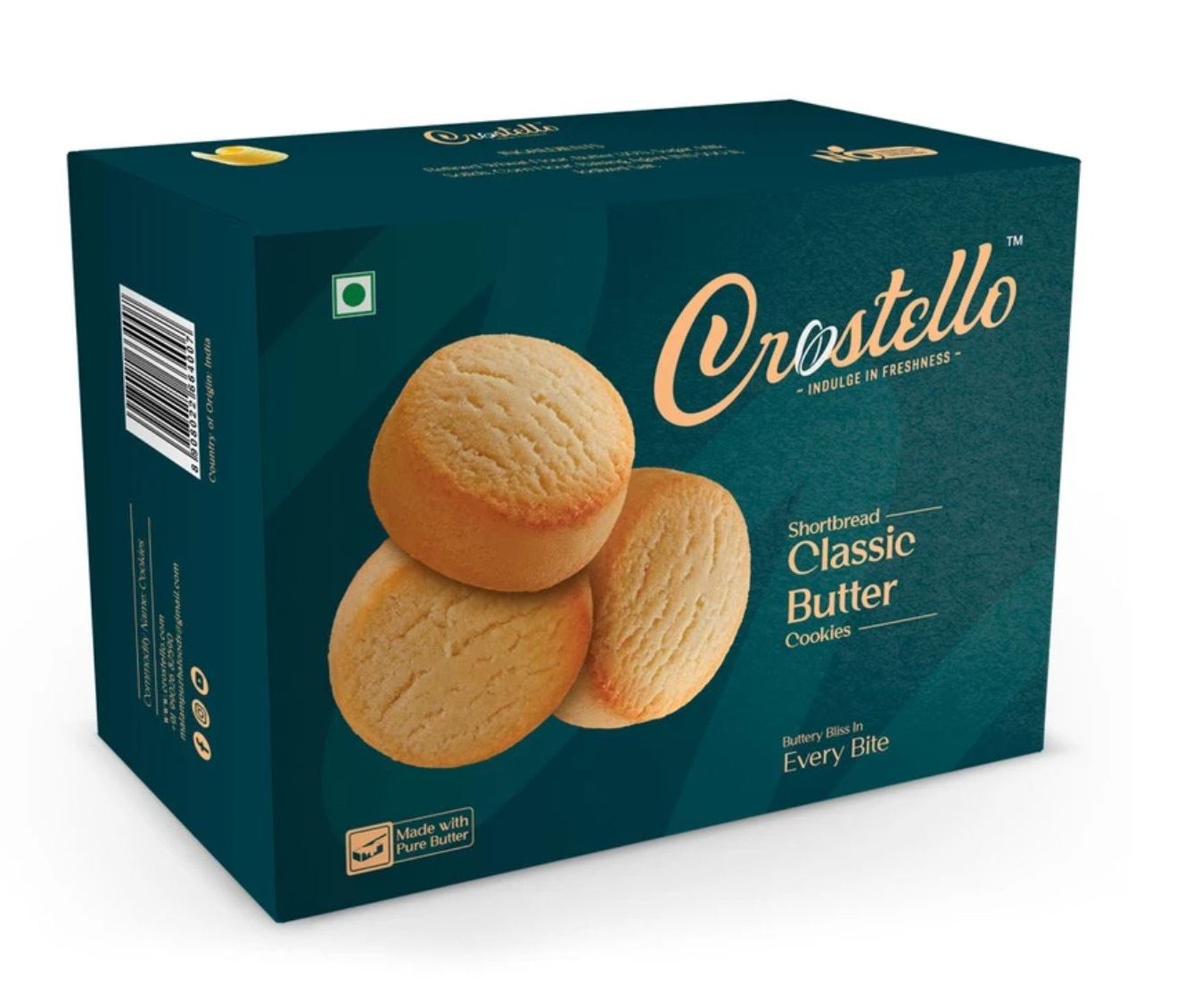 Crostello Classic Butter Cookies | Made With 100% Pure Butter | 180g | Buttery Bliss in Every Biscuit | Veg | Perfect with Milk, Tea or Coffee