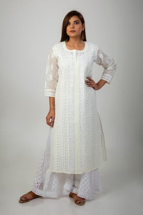 Ladies Cream New fashion Hand Chikankari Kurti