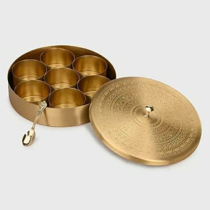 AYERAA HANDICRAFTS/ BRASS  FLORA ETCHED SPICE BOX  FOR KITCHEN