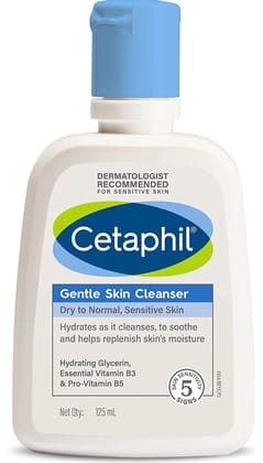 Cetaphil Face Wash Gentle Skin Cleanser for Dry to Normal, Sensitive Skin, 125 ml Hydrating Face Wash with Niacinamide, Vitamin B5