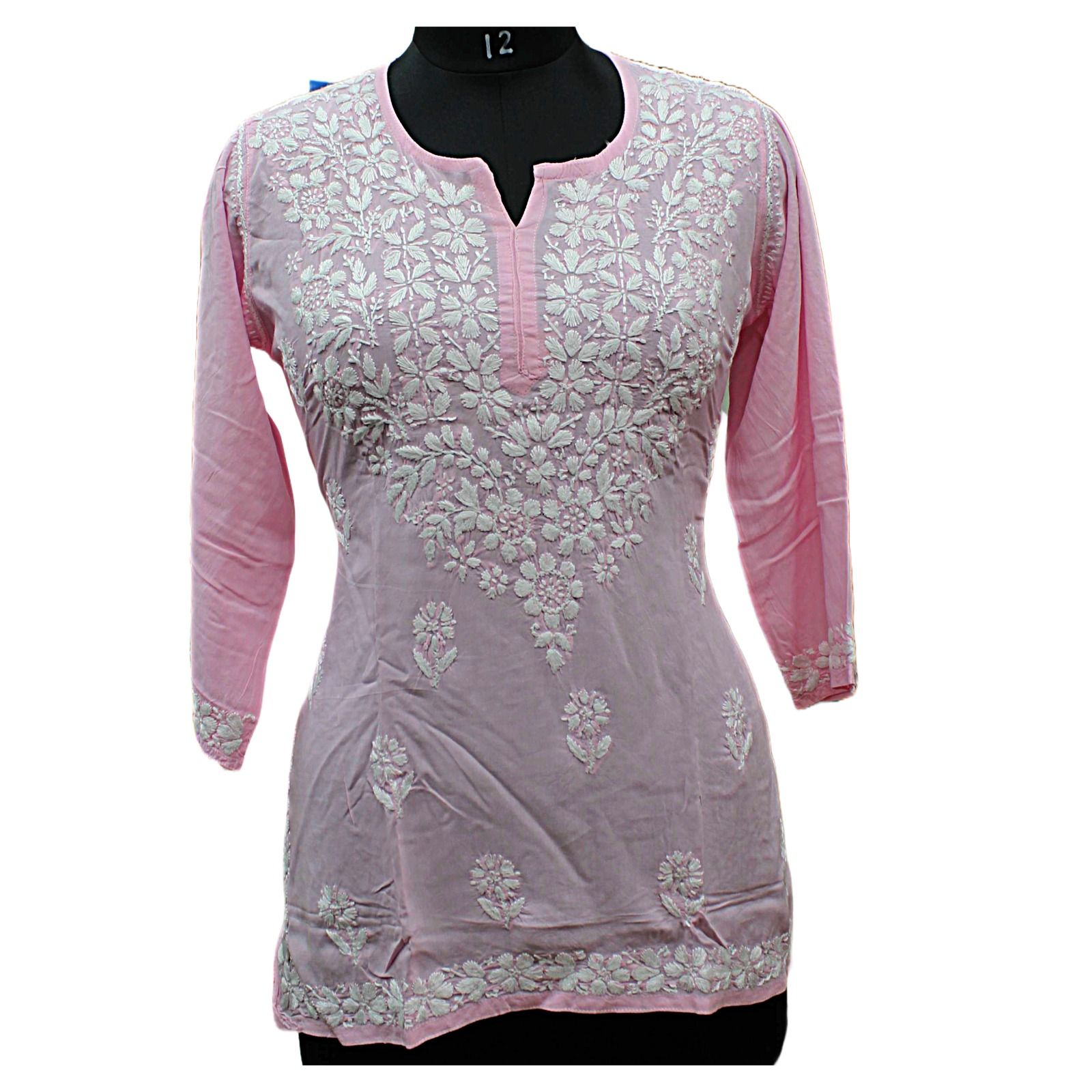 Short Light Pink Chikankari Kurti