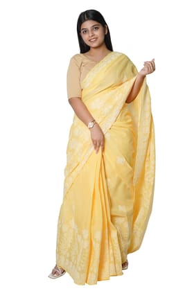 VASU INC. Handmade Lucknow Chikankari Yellow Saree ms014