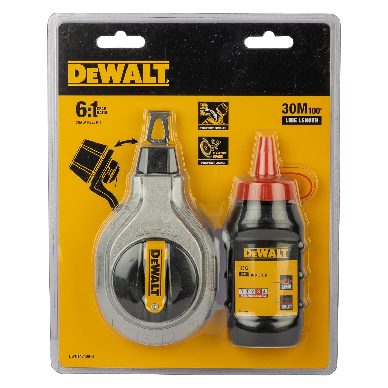 Dewalt Chalk Line 6 To 1 Chalk Reel With Red Chalk  DWHT47408-0