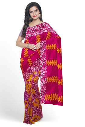 Pink Cotton Printed Mulmul Saree