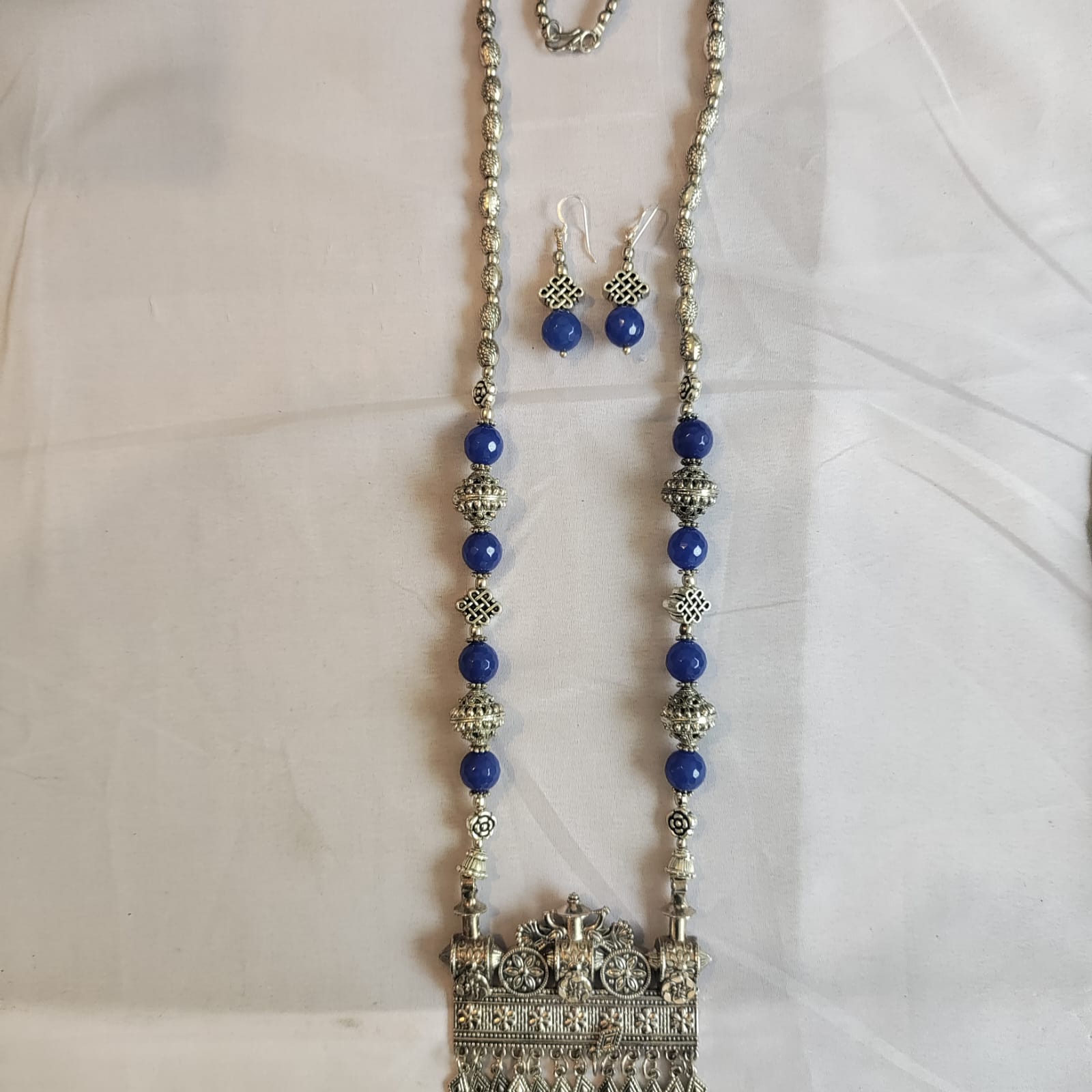 German Silver Pendant with Stone beads (Necklace with earrings )