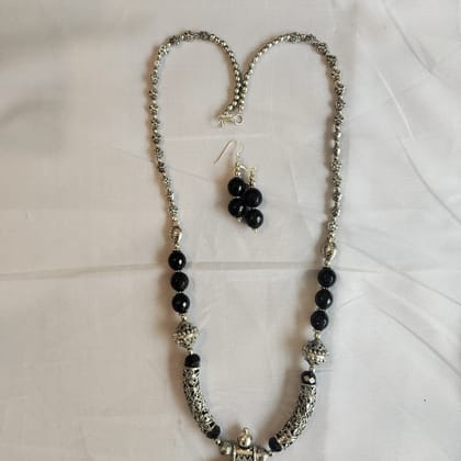 German Silver Pendant and Beads with Agate stone beads ( Necklace with earrings )