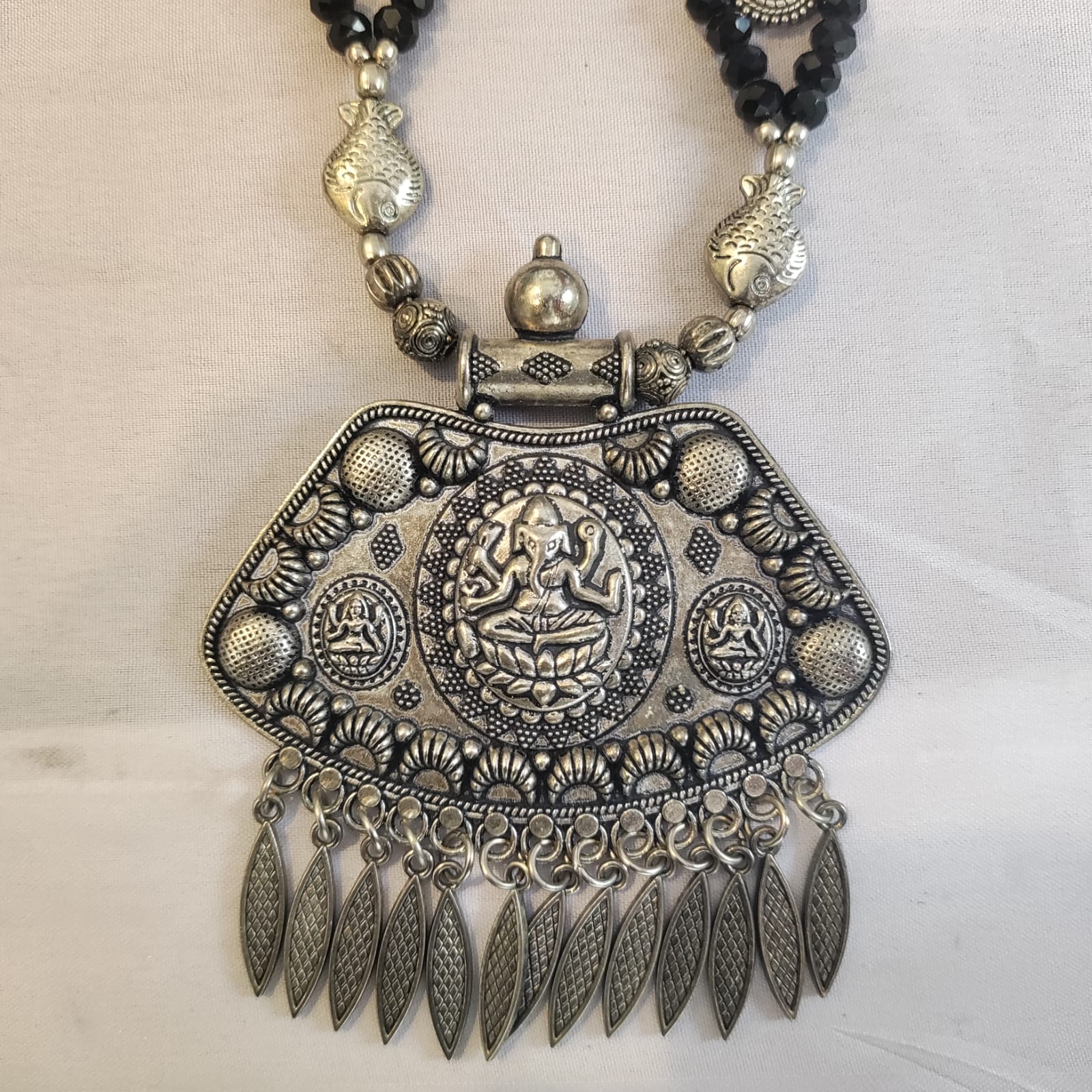 German Silver Pendant with crystal beads (Necklace with earrings )