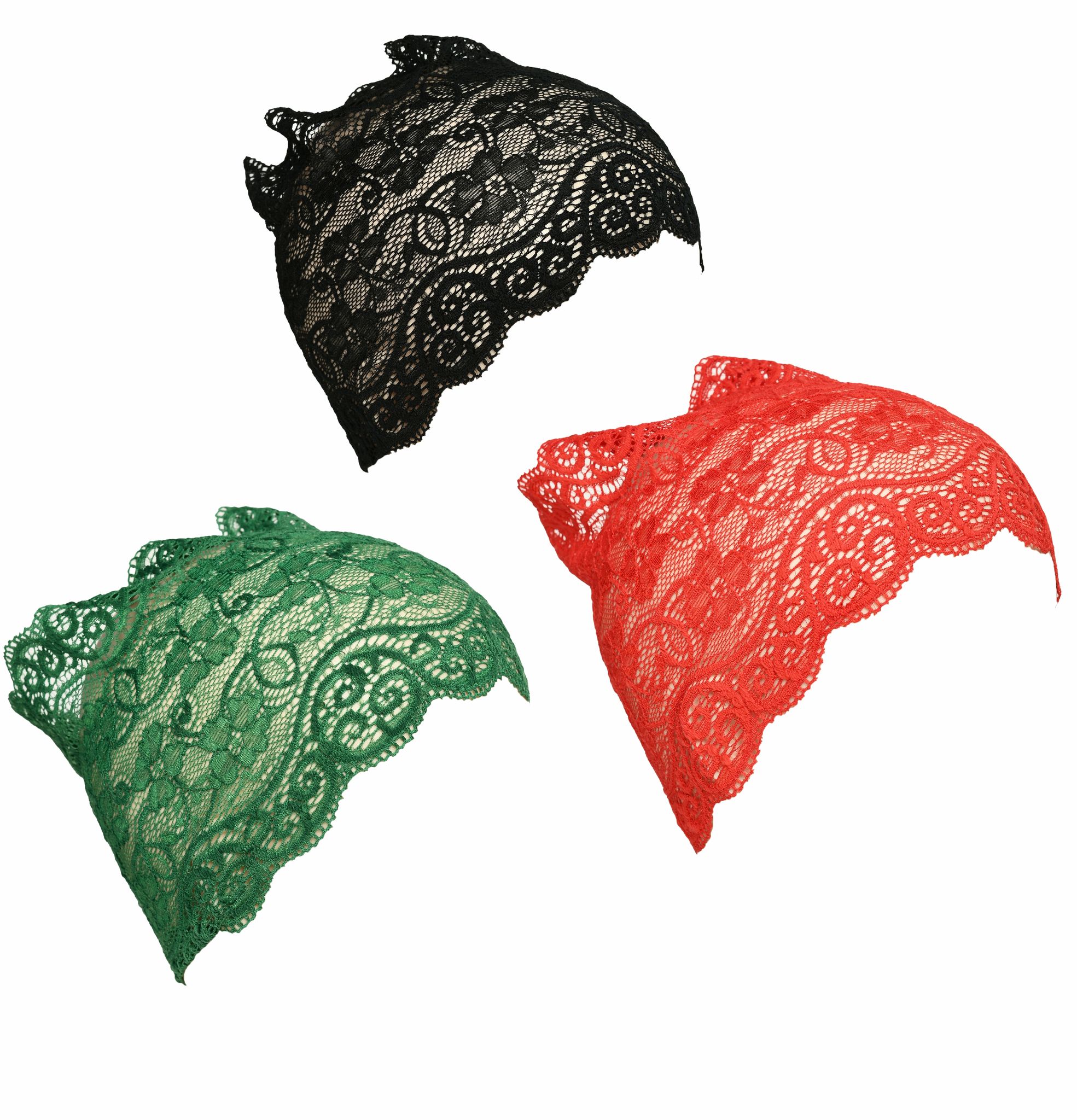 Girls and Womens Hijab Cap Hijab Headband, Under Hijab Scarf Black Green and Red Naqab Head Scarf (3 pcs)