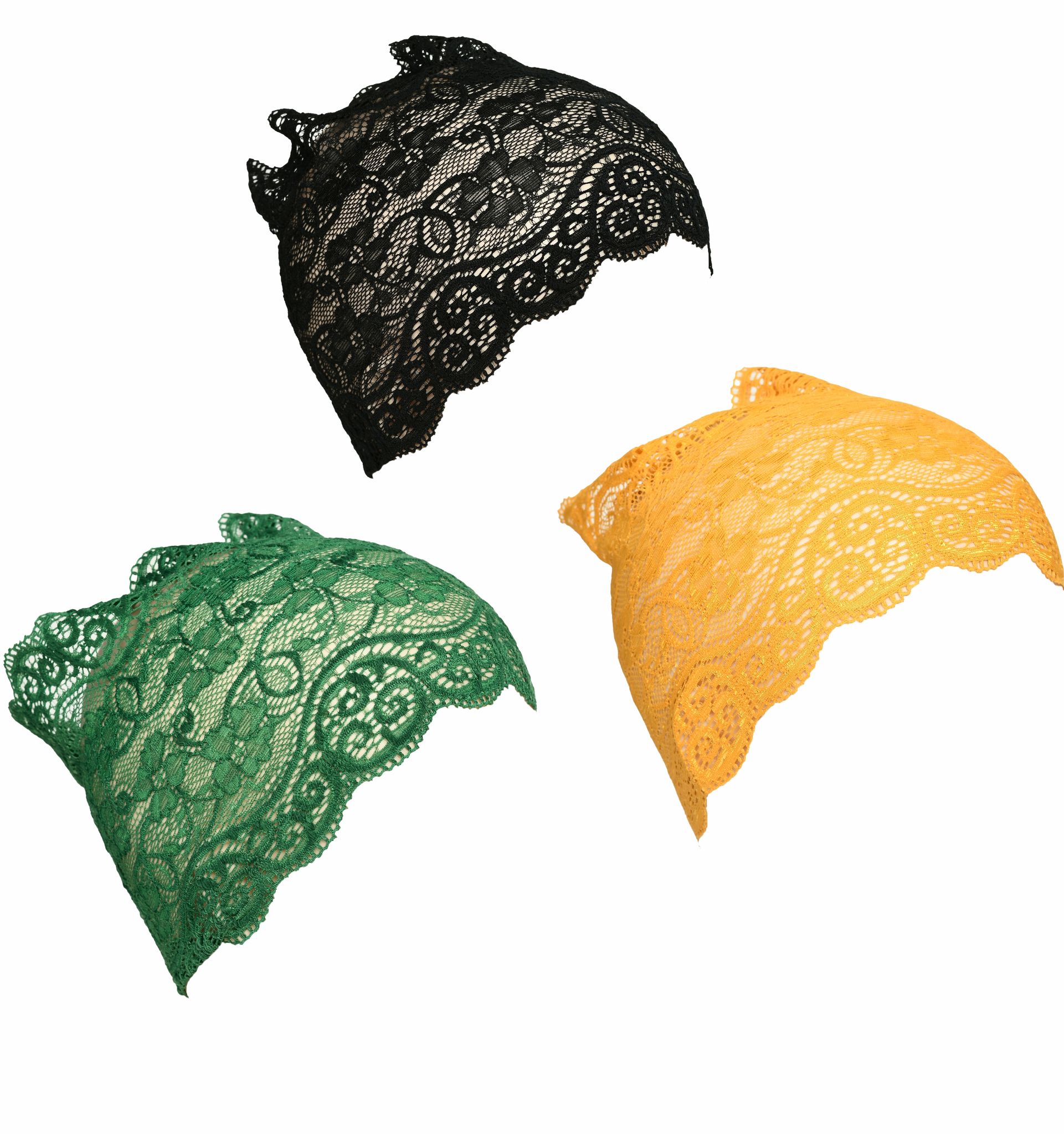 Girls and Womens Hijab Cap Hijab Headband, Under Hijab Scarf Black Green and Yellow Naqab Head Scarf (3 pcs)